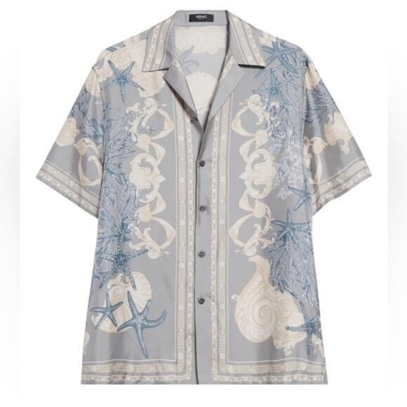 New Authentic Versace Gray and Blue Short Sleeve Shirt size 54 - Picture 1 of 14